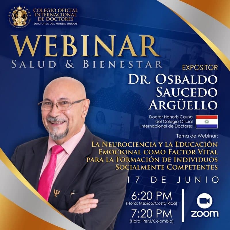 Anuncio oficial del colegio: La neurociencia y la educación emocional como factor vital para la formación de individuos socialmente competentes, por Dr. Osbaldo Saucedo Argüello