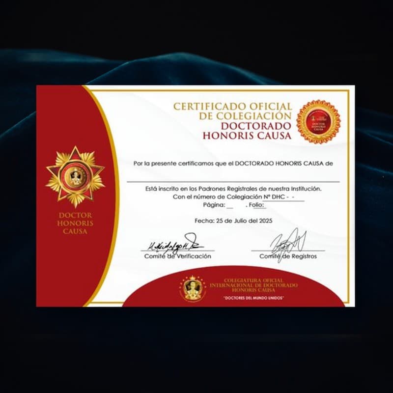 Certificado oficial de colegiación con número de registro